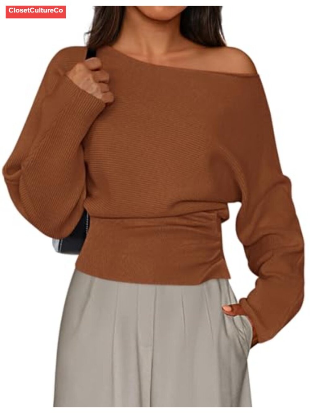 PRETTYGARDEN Women's Off Shoulder Ribbed Knit Sweater Pullover